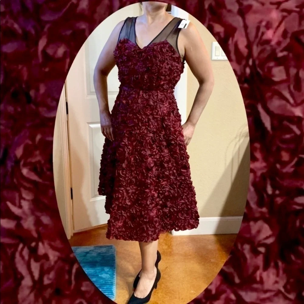 Anthropologie Tracy Reese Maroon 3D Floral Rose Cocktail Dress NWT - Picture 5 of 14